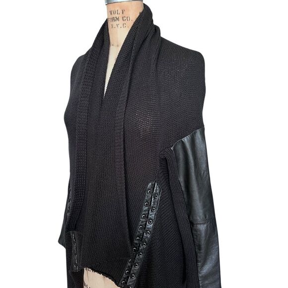 MAJE Black Knit Cardigan with Leather Sleeves Size S - Picture 3 of 8